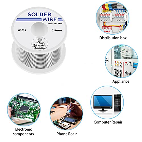 Treedix High Purity Tin Lead Rosin Core Solder Wire for Electrical Soldering, Content 2% Solder flux (0.8mm, 50g)