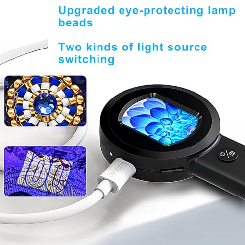 Treedix 100X Digital Magnifier Glass 32GB TF Card Low Vision Aids Portable Electronic Video Magnifier 2inch IPS Screen with Photo Taking,White & Purple Lights for Reading, Repair,Coin Observation