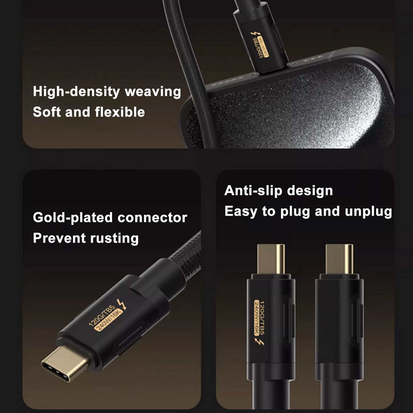 Thunderbolt 5 Cable , 120Gbps (Unidirectional 120Gbps / Bidirectional 80Gbps), 16K@60Hz, PD240W Fast Charging (48V/5A), Daisy Chain Multi-Display, Compatible with Thunderbolt 4/3 & USB-C（1m）