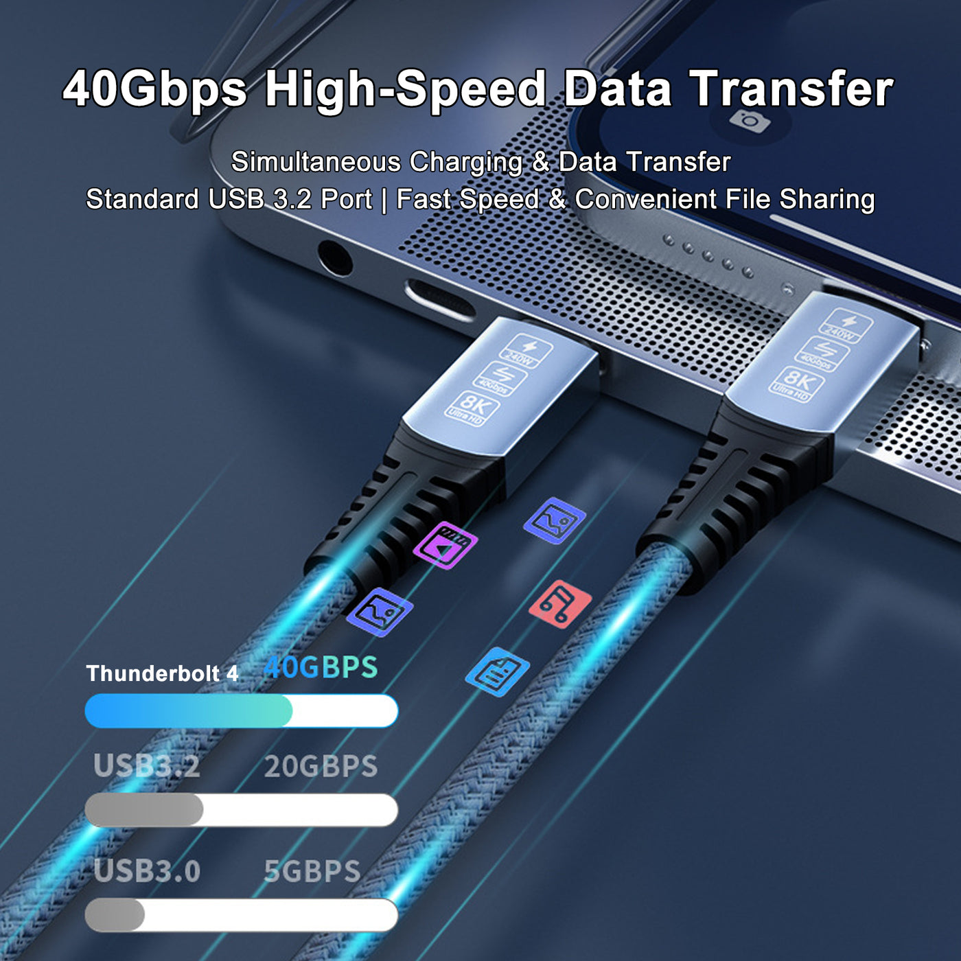 Treedix USB-C-auf-USB-C-Kabel, PD240W Typ-C-Datenkabel, USB-C-3.2-Schnellladekabel unterstützt 40 Gbit/s Datenübertragung, 8K@60Hz Videoübertragung für Thunderbolt 3/4, Laptop, Mobiltelefon, Tablet (1,8 m/5,9 ft)