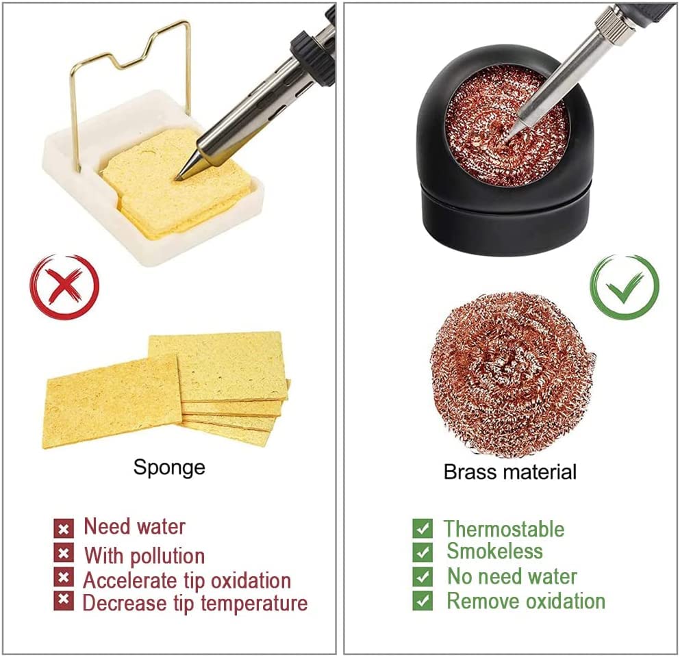 Treedix Soldering Iron Tip Cleaner, Solder Tip Cleaner, Solder Tip Cleaning Wire with Brass Wool, Solder Cleaner Accessories 2Pcs Cleaning Ball and one Base, Solder Tip kit with Soft Brass Wire