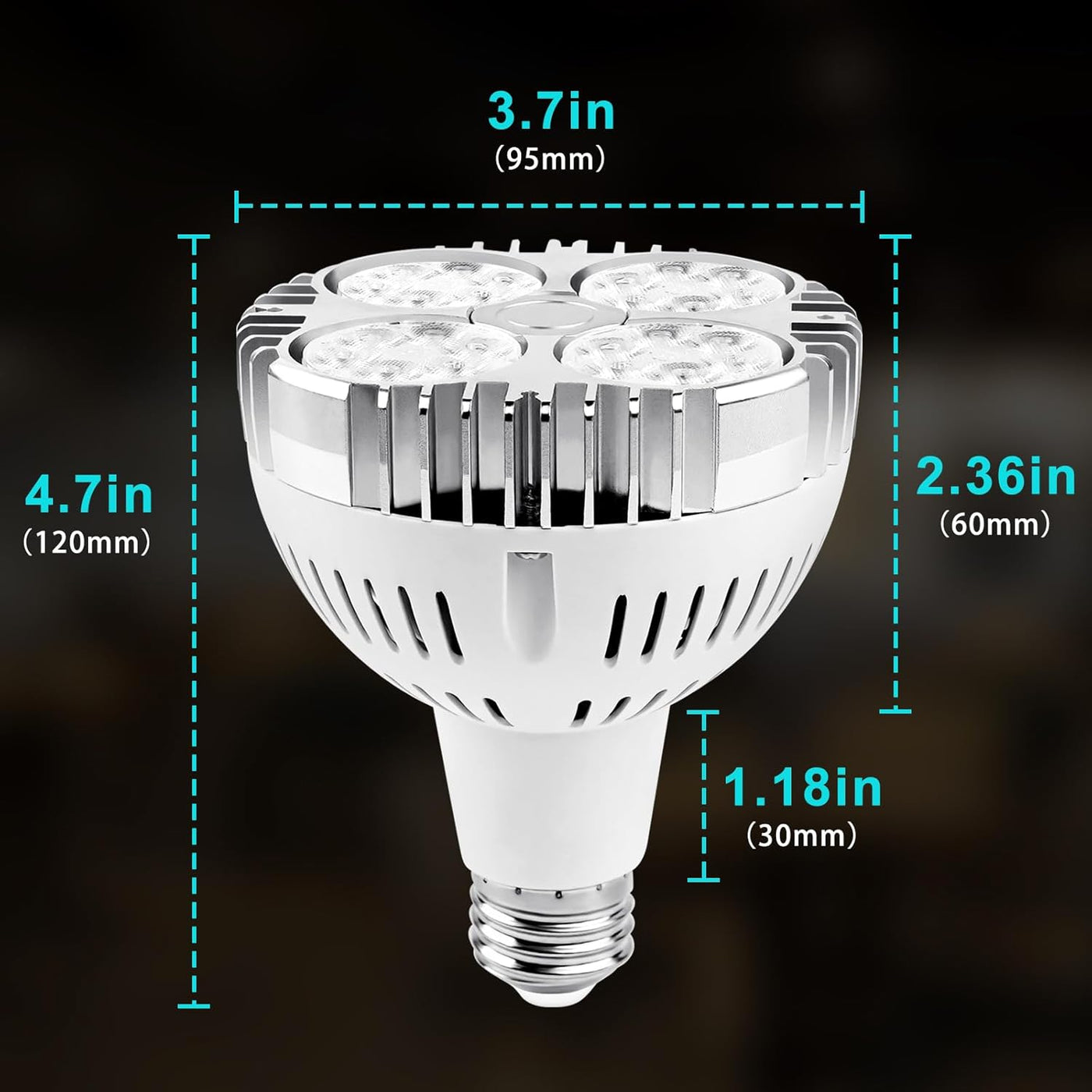 Treedix 35w (75W Equivalent) PAR30 LED Bulb White 6000K 2800lm E26 Base25 Degree Beam Angle Track Spotlight with Fan AC 120v