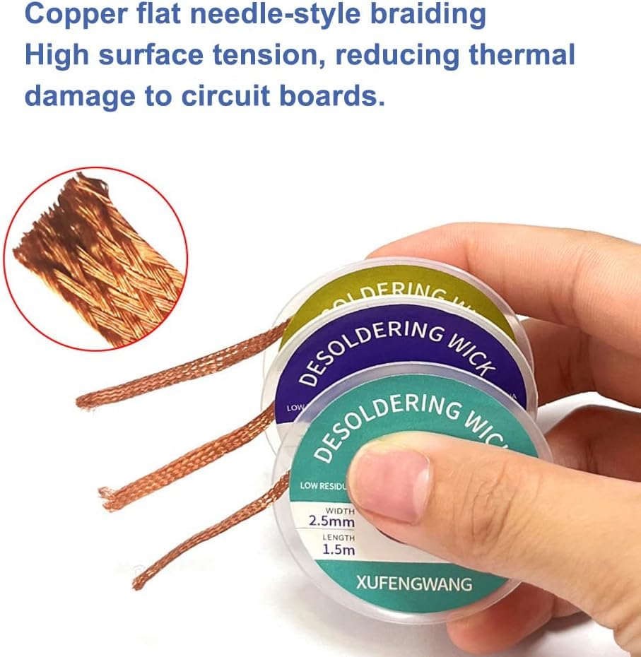 Treedix 6 Pieces of Solder Wick Braid with Flux Super 5ft Length 0.8mm,1 mm, 1.5mm, 2 mm, 2.5 mm, 3 mm Width No-Clean Soldering Wick Wire Roll and Disassemble Electrical Components