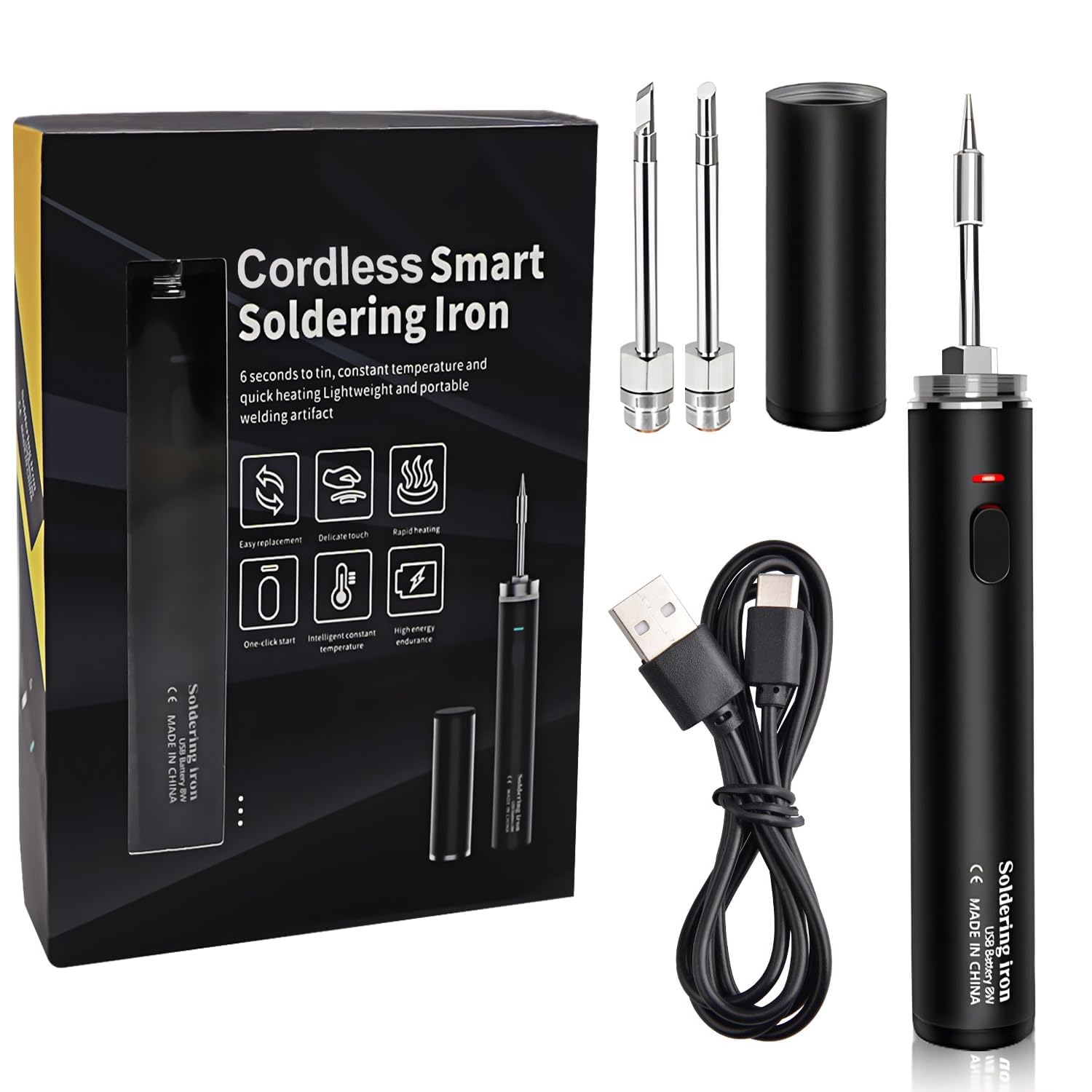 Treedix Cordless Soldering Iron Kit, USB Rechargeable Solder Iron with Three Iron Tips, Fast Heating, Temperature Adjustable, Safe Battery Powered Solder Iron Kit for Beginners and Professionals