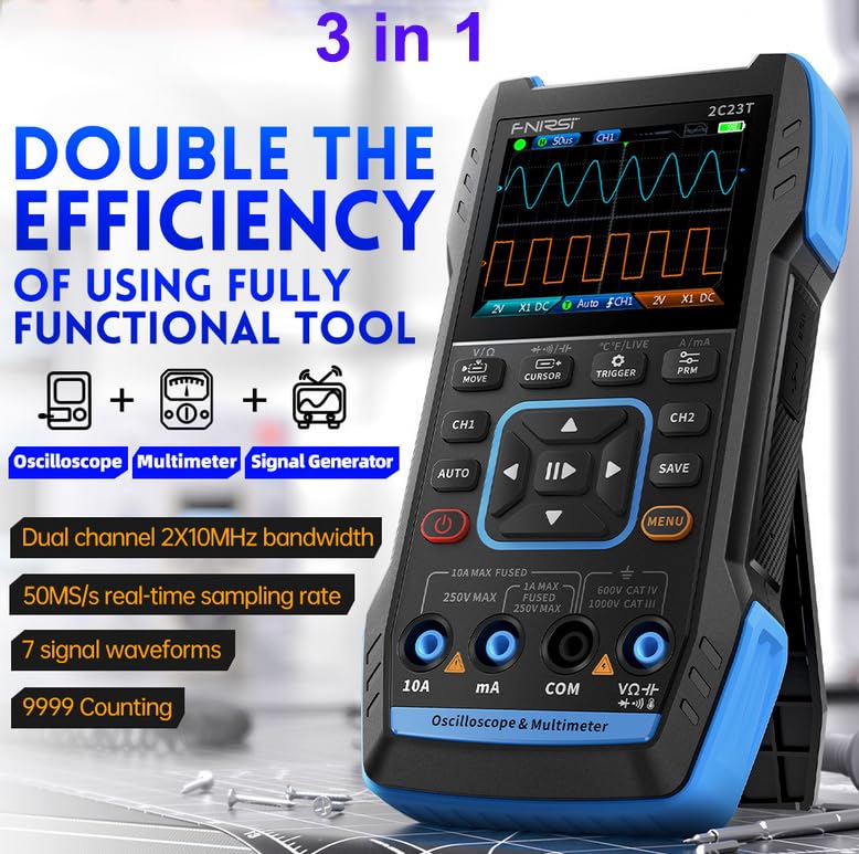 3 in 1 Handheld Digital Oscilloscope Dual Channel Oscilloscope Multimeter Oscilloscope Function Signal Generator with Integrated Hidden Stand