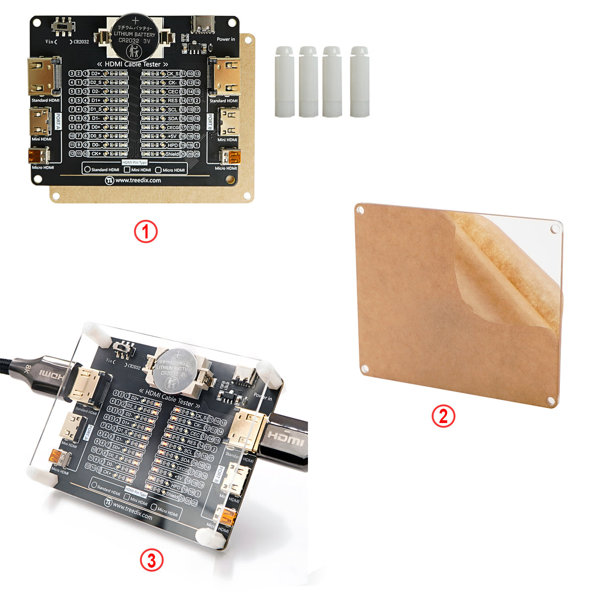 Carte de testeur de câble HDMI avec 20 indicateurs LED pour vérifier les courts-circuits, les circuits ouverts, les erreurs de câblage et les connexions croisées pour HDMI type A, type C et type D