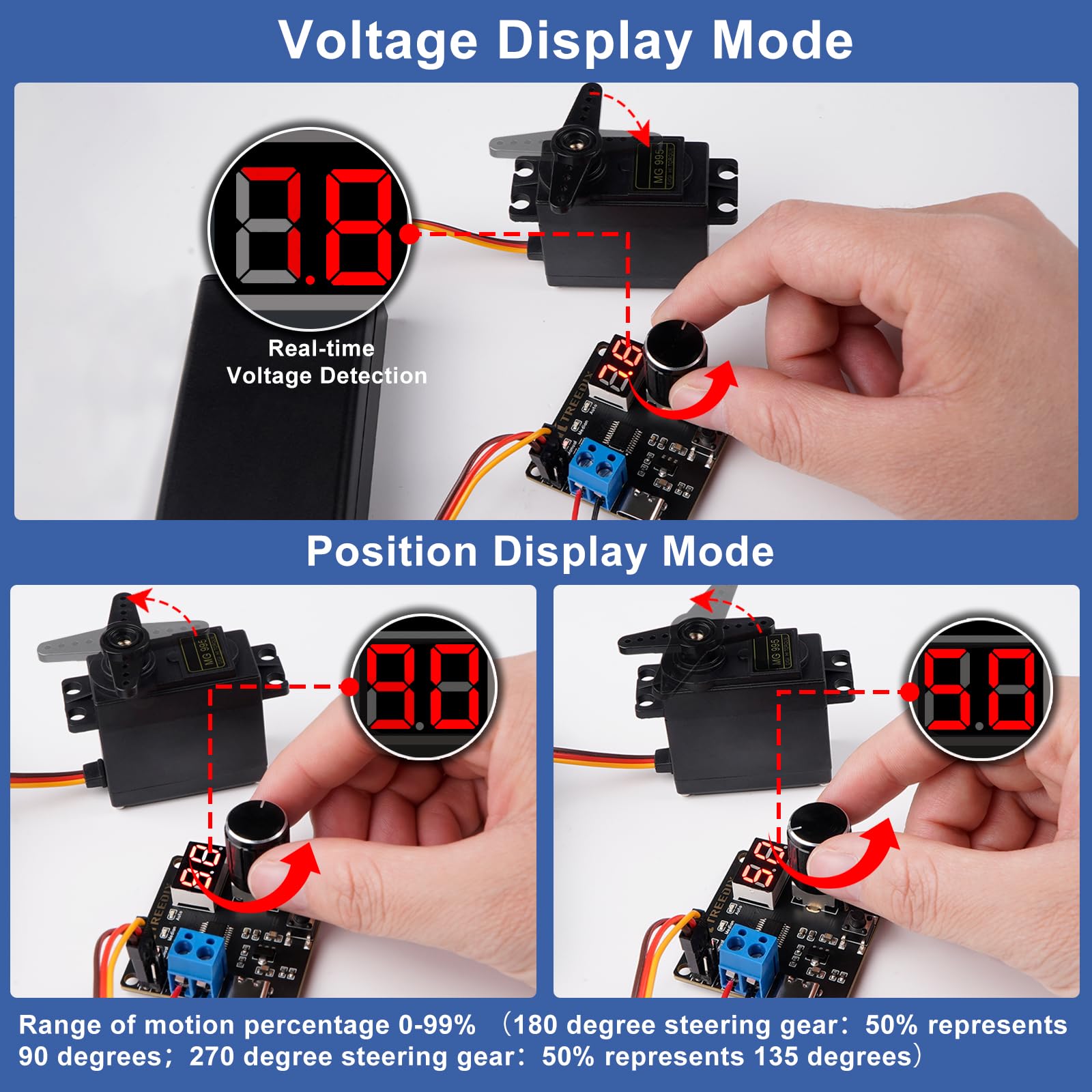 Treedix 2pcs Digital RC Servo Tester Servo Motors with Over-Current Protection 3 Control Modes 2 Display Modes DC5V-8V for RC Car Airplane Robots Mechanical Claws Tester Tool