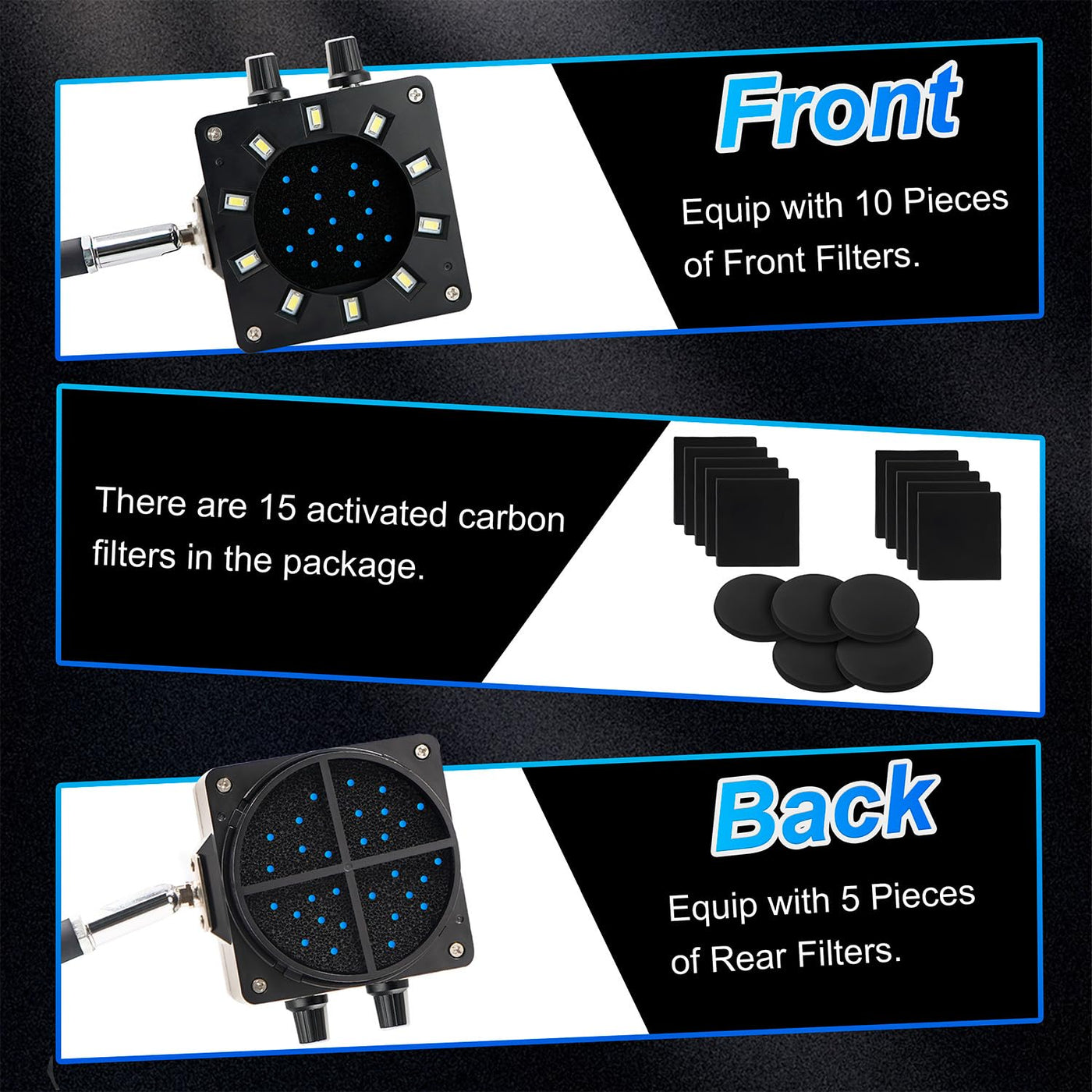Treedix Extractores de Humo y Vapores de Soldadura, Ventilador de Velocidad Ajustable, Luz LED Regulable, Cuello de Cisne de Silicona con Filtros de Carbón y Manguera de Escape para Estación de Soldadura (Negro)