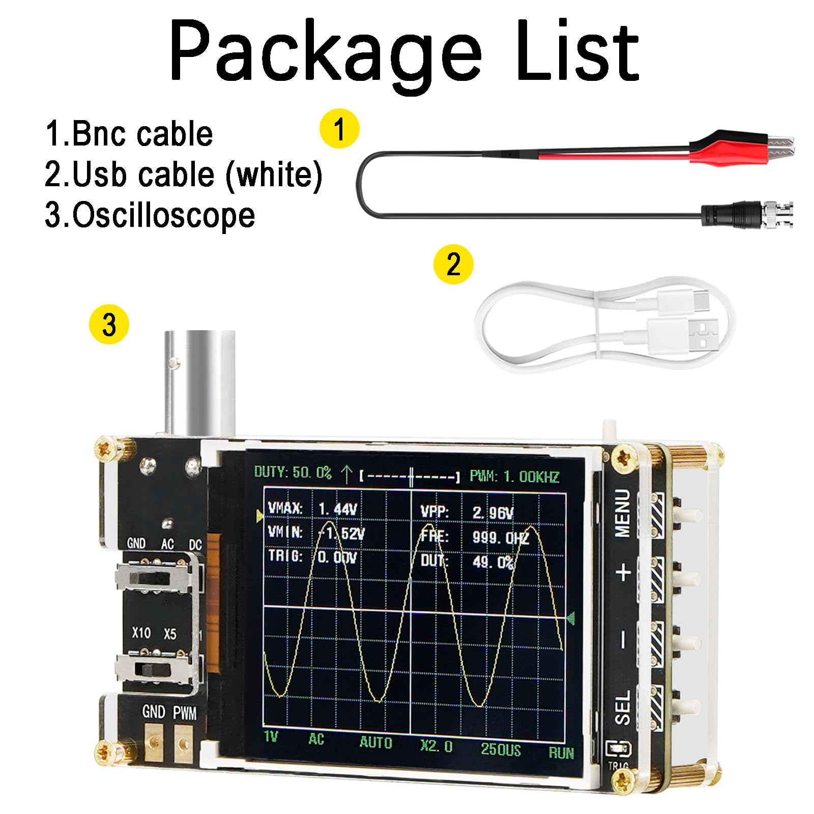 Treedix Handheld Digital Mini Oscilloscope Kit，24MSa/s High Sampling Rate, 2.4''LCD Screen 3 Trigger Modes，200KHz Bandwidth , X10/X5/X1 Sensitivity, GND/AC/DC Coupling Method