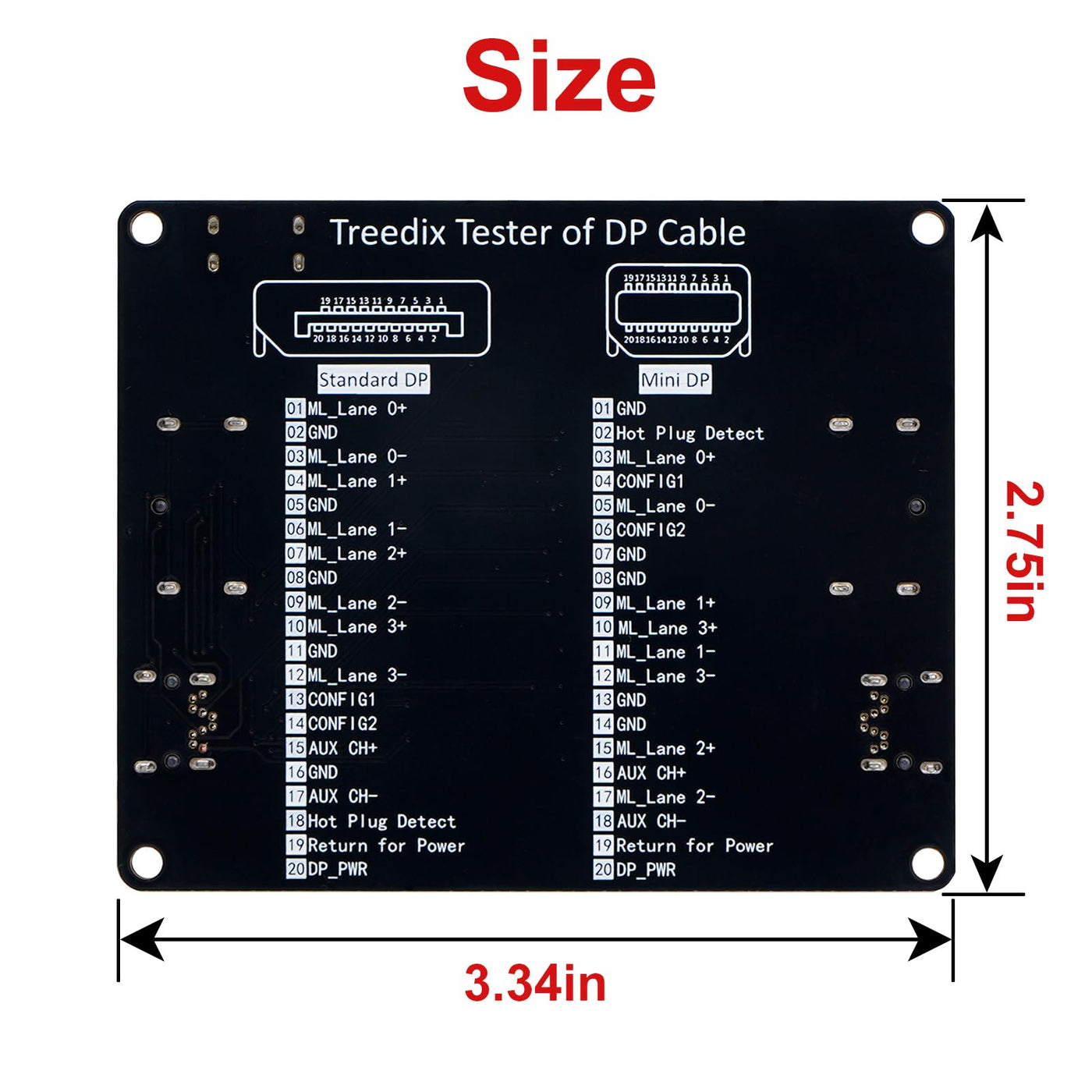 Treedix DisplayPort-Kabeltester für Standard-DisplayPort-Kabel und Mini-DisplayPort-Kabel, 20 LED-Anzeigen zur Überprüfung von Störungen, Kurzschlüssen und offenen Leitungen für DP1.0, 1.1, 1.2,1.2a, 1.3, 1.4, 2.0, 2.1