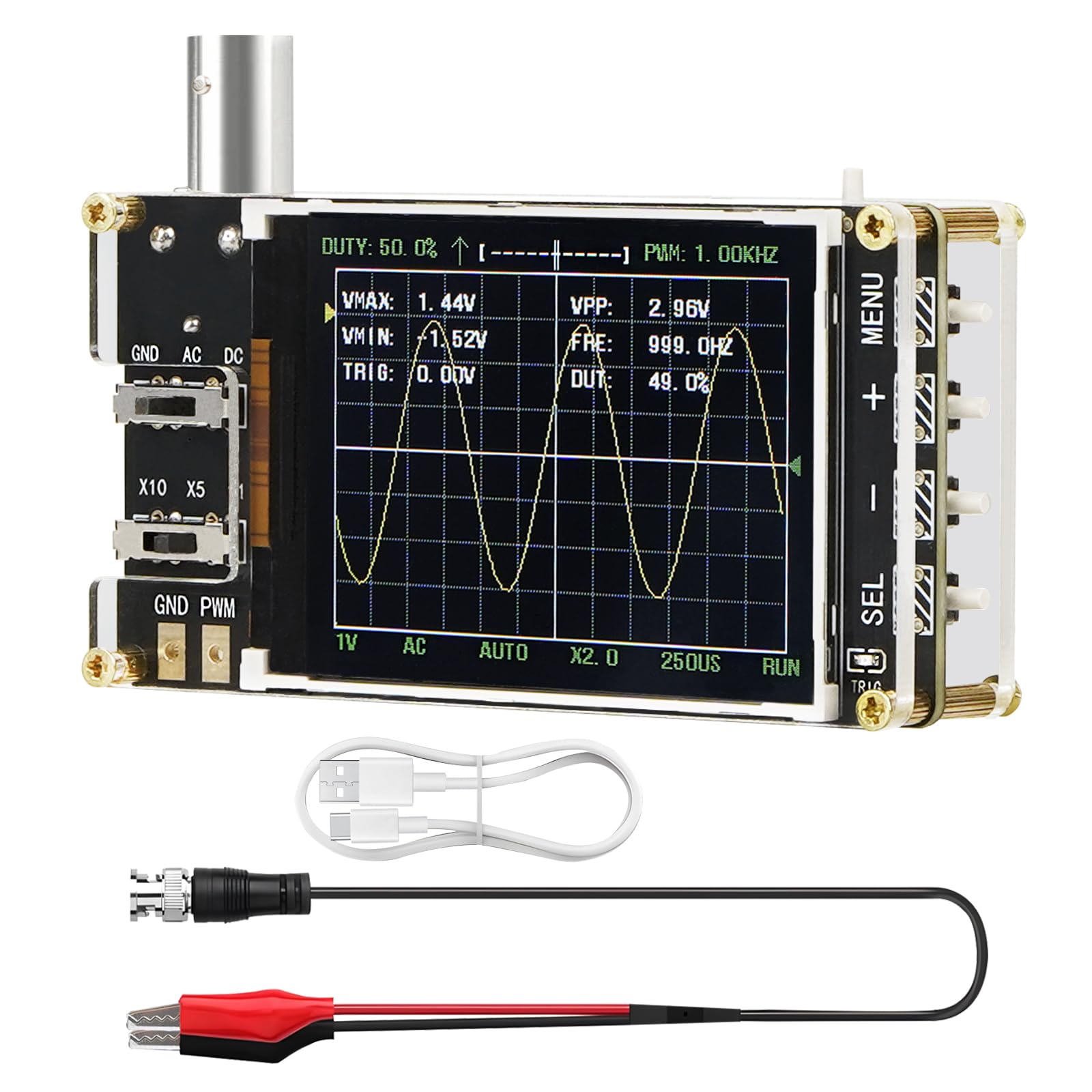 Treedix Handheld Digital Mini Oscilloscope Kit，24MSa/s High Sampling Rate, 2.4''LCD Screen 3 Trigger Modes，200KHz Bandwidth , X10/X5/X1 Sensitivity, GND/AC/DC Coupling Method