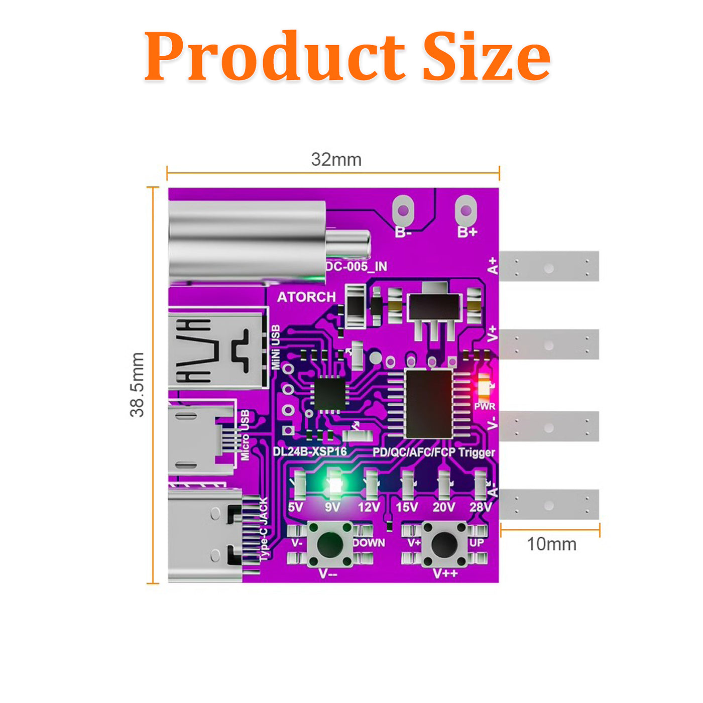 Treedix Spannung Strom Tester Multimeter PD3.0/3.1 Trigger, 4-Draht Ausgang Schnellladeprotokoll Hochspannungs-Triggerplatine, PD/QC/AFC/FCP Multiprotokoll Spannungsmesser Unterstützung 5V/9V/12V/15V/20V/28V