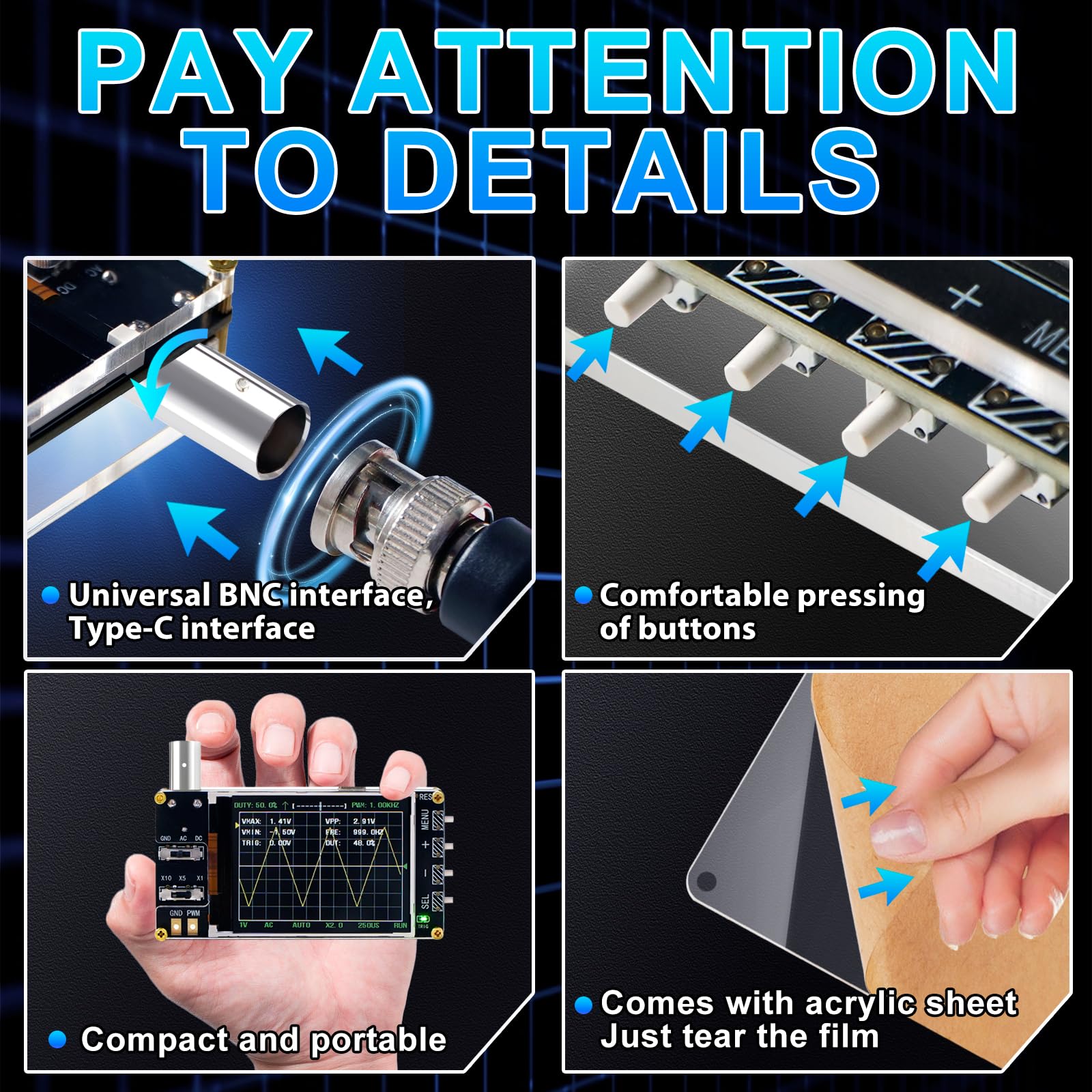 Treedix Handheld Digital Mini Oscilloscope Kit，24MSa/s High Sampling Rate, 2.4''LCD Screen 3 Trigger Modes，200KHz Bandwidth , X10/X5/X1 Sensitivity, GND/AC/DC Coupling Method