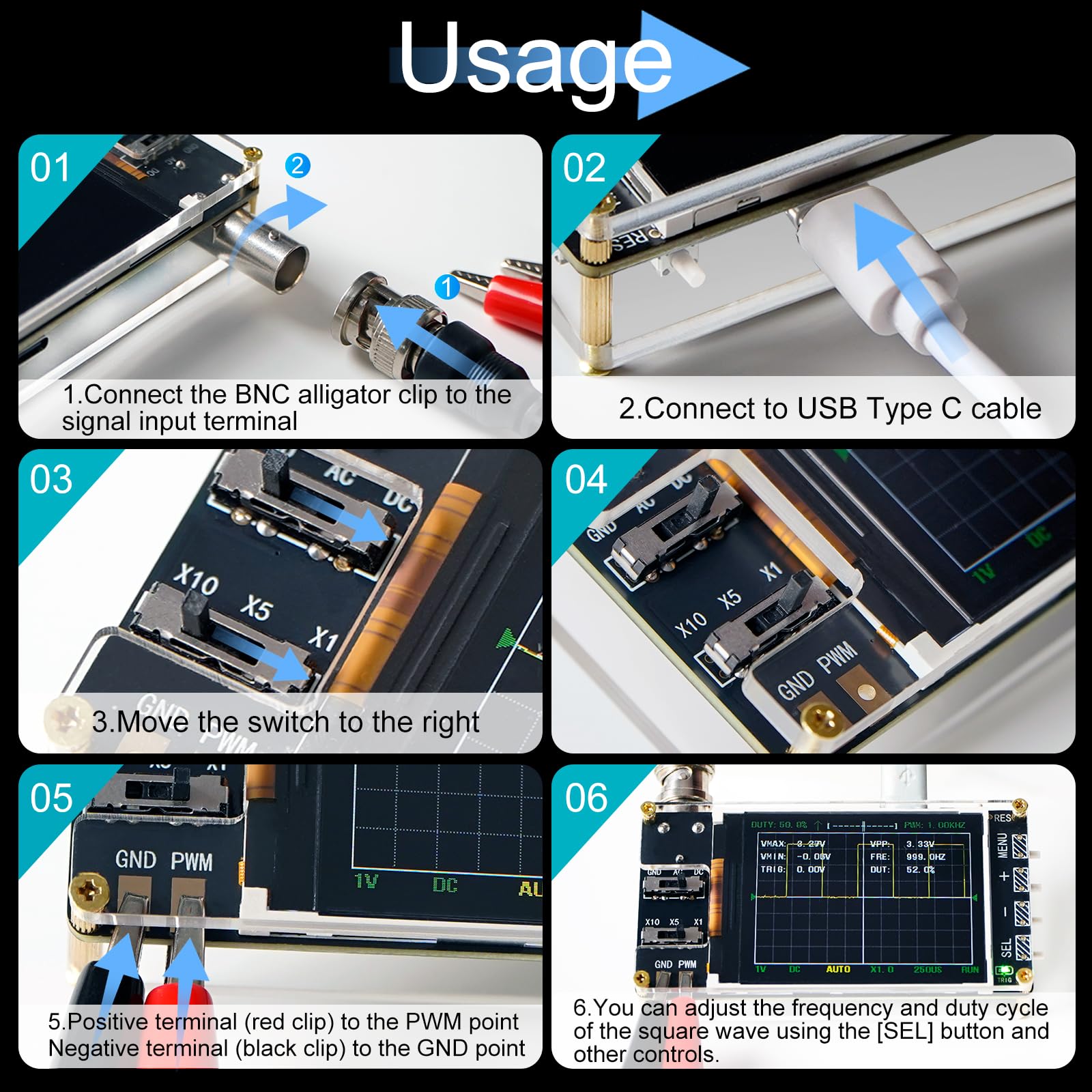 Treedix Handheld Digital Mini Oscilloscope Kit，24MSa/s High Sampling Rate, 2.4''LCD Screen 3 Trigger Modes，200KHz Bandwidth , X10/X5/X1 Sensitivity, GND/AC/DC Coupling Method