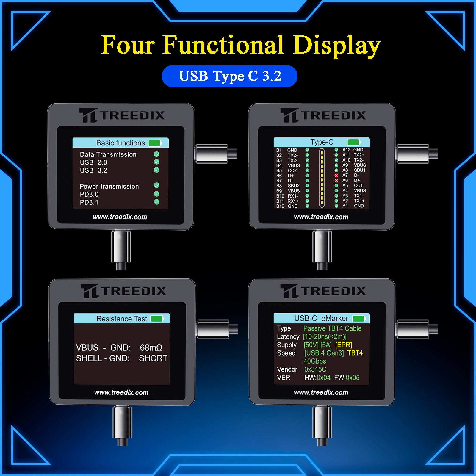 Treedix USB Cable Tester with 2.4" Color Screen for eMarker Reading, P ...