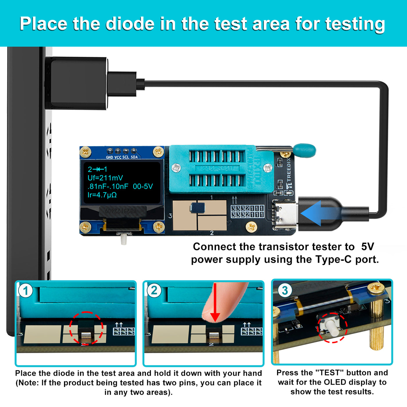 Treedix GM328 Transistor Tester – Mosfet Transistor Capacitor Tester, LCR/ESR Meter, SMD Electronic Component Tester for Diode/MOSFET/Capacitor/Resistor (PNP/NPN/Triode/Zener)