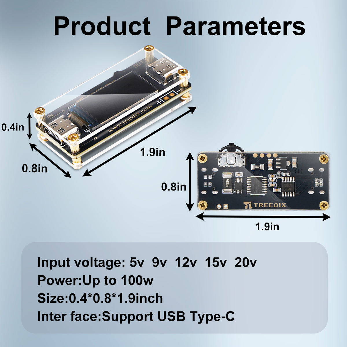 Treedix USB-Tester USB-C auf USB-C QC PD3.0 Triggermodul mit LCD-Bildschirm, Typ-C-Buchse, 5V 9V 12V 15V 20V 5A einstellbare Spannung Stromversorgung, PD2.0/PD3.0, QC2.0/QC3.0, BC1.2