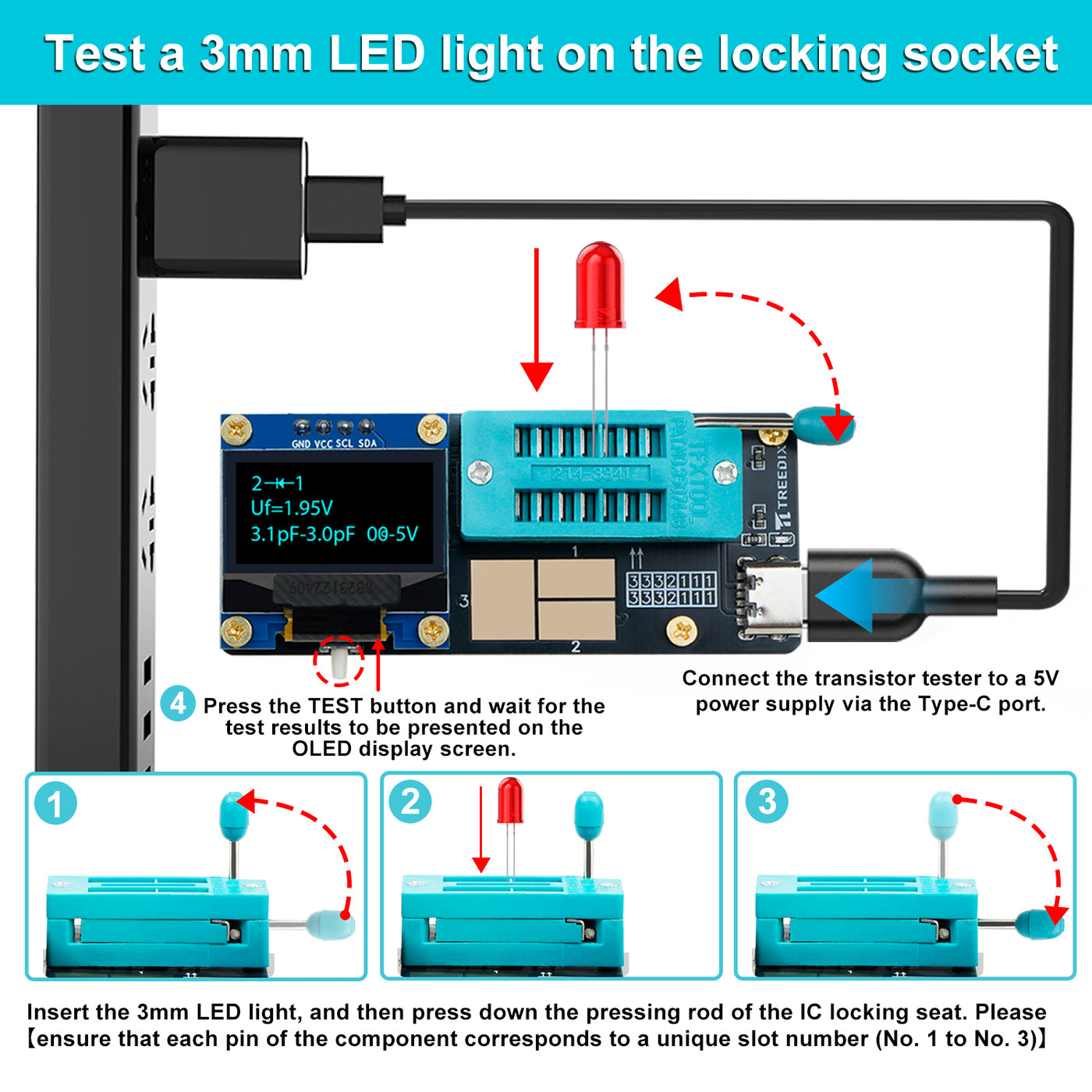 Treedix GM328 Transistor Tester – Mosfet Transistor Capacitor Tester, LCR/ESR Meter, SMD Electronic Component Tester for Diode/MOSFET/Capacitor/Resistor (PNP/NPN/Triode/Zener)