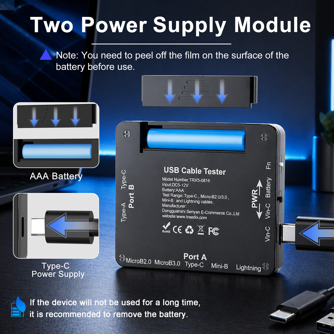 Treedix USB-Kabeltester mit 2,4-Zoll-Farbbildschirm für eMarker-Lesung, PD 3.0/3.1 Erkennung, Widerstands- und Durchgangsprüfung, kompatibel mit Lightning-, Typ-C-, Micro-B 2.0/3.0- und Mini-B-Kabeln