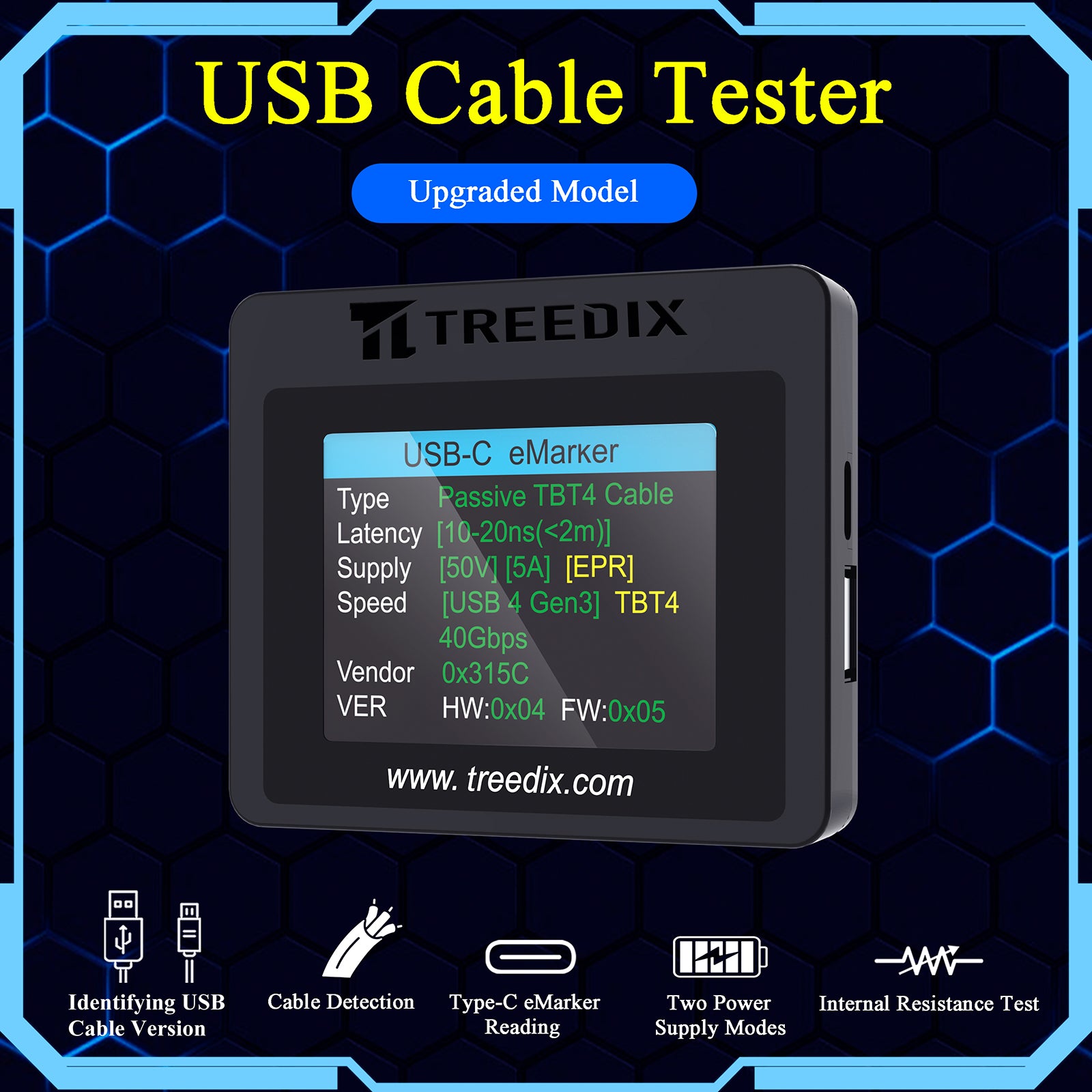 Treedix USB Cable Tester with 2.4" Color Screen for eMarker Reading, P ...