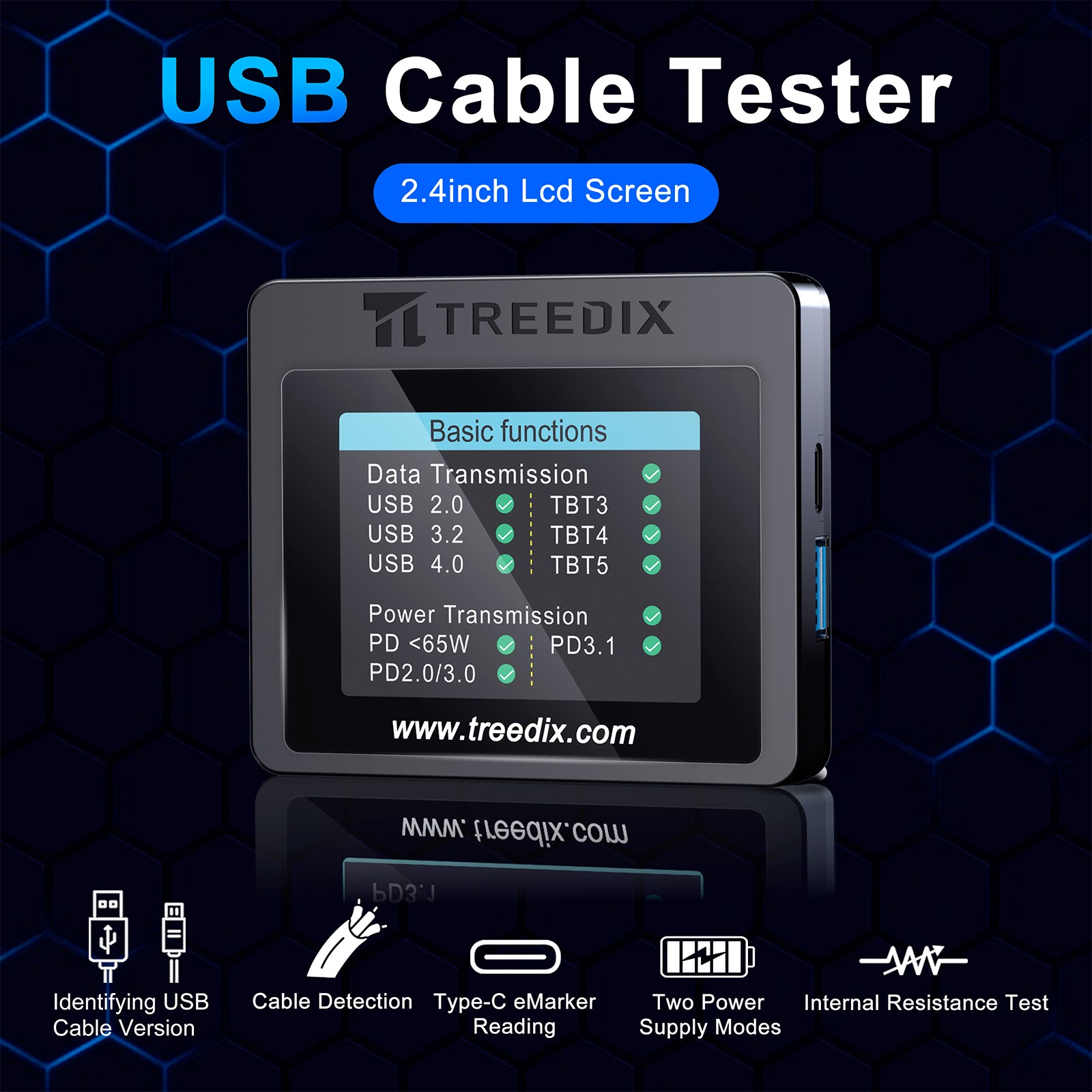Treedix USBケーブルテスター Lightning対応 新品未使用品 Treedix USBケーブルテスター 2.4インチカラースクリーン搭載 eMarker