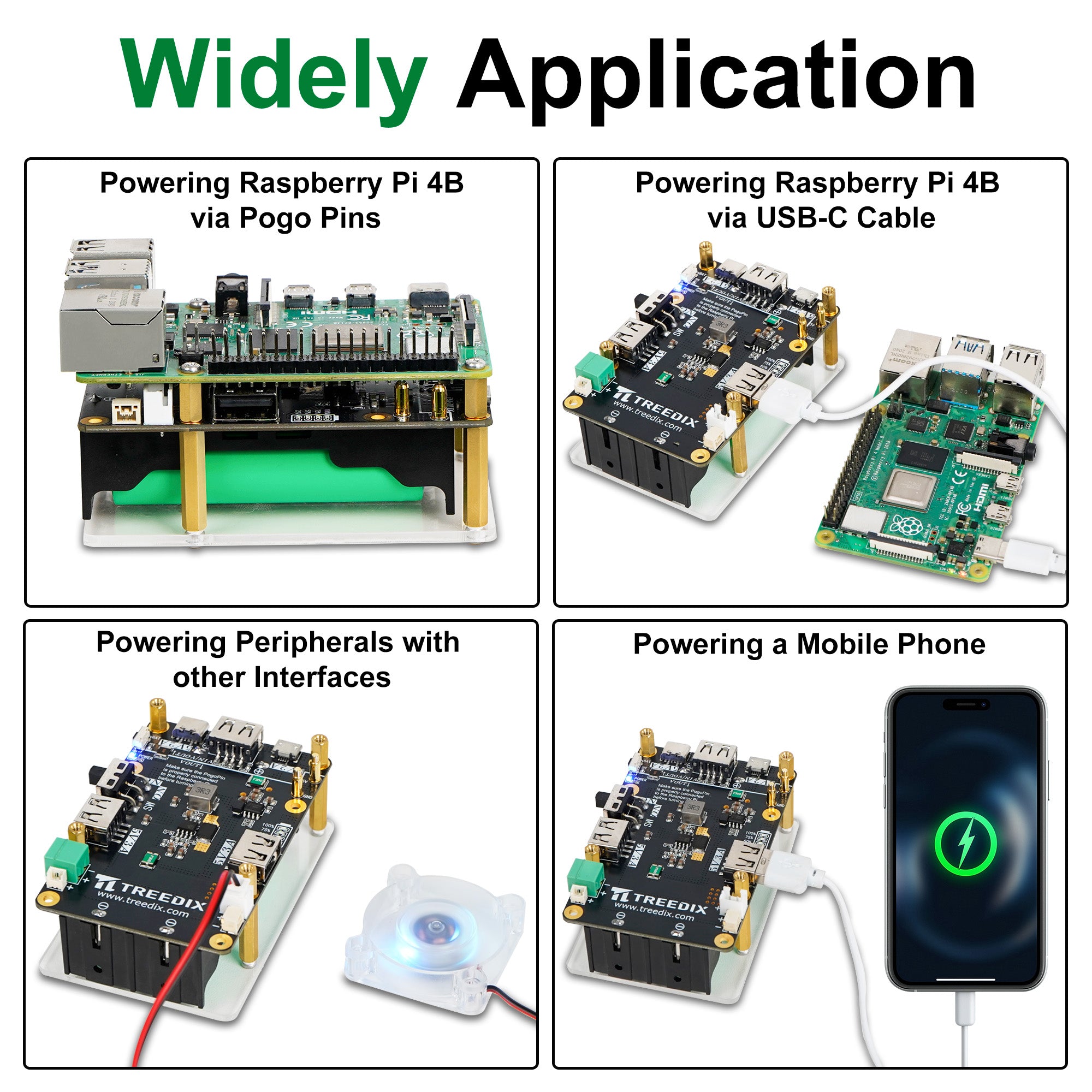 Treedix 5V Uninterruptible Power Supply for Raspberry Pi，Simultaneous Charge & Output, Provides Power Supply via Pogo Pins, High-Power Boost Circuit Compatible with Raspberry Pi zero/2B/3B/3B+/4B
