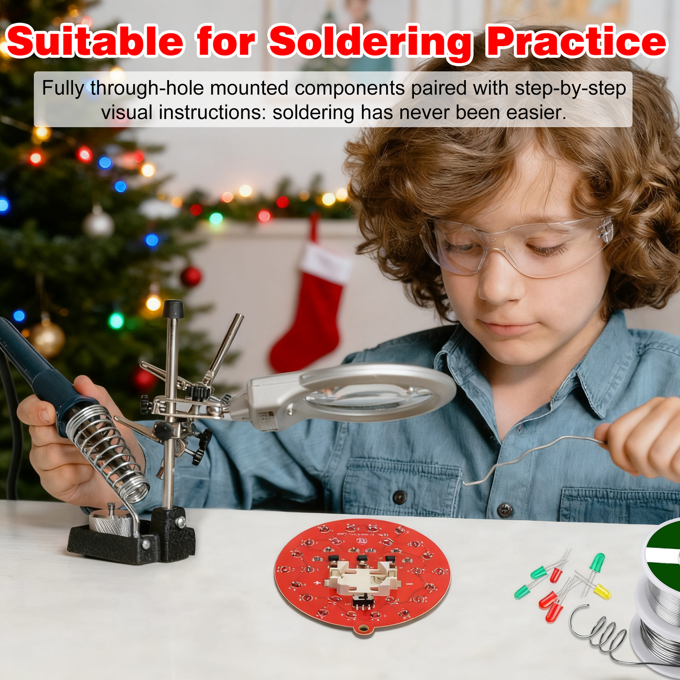 Treedix Christmas Soldering Kit for Beginners: DIY Flashing LED Tree & Snowflake Decoration Soldering Kit，Fun Electronic Project Kit for School and Home Teaching Learning