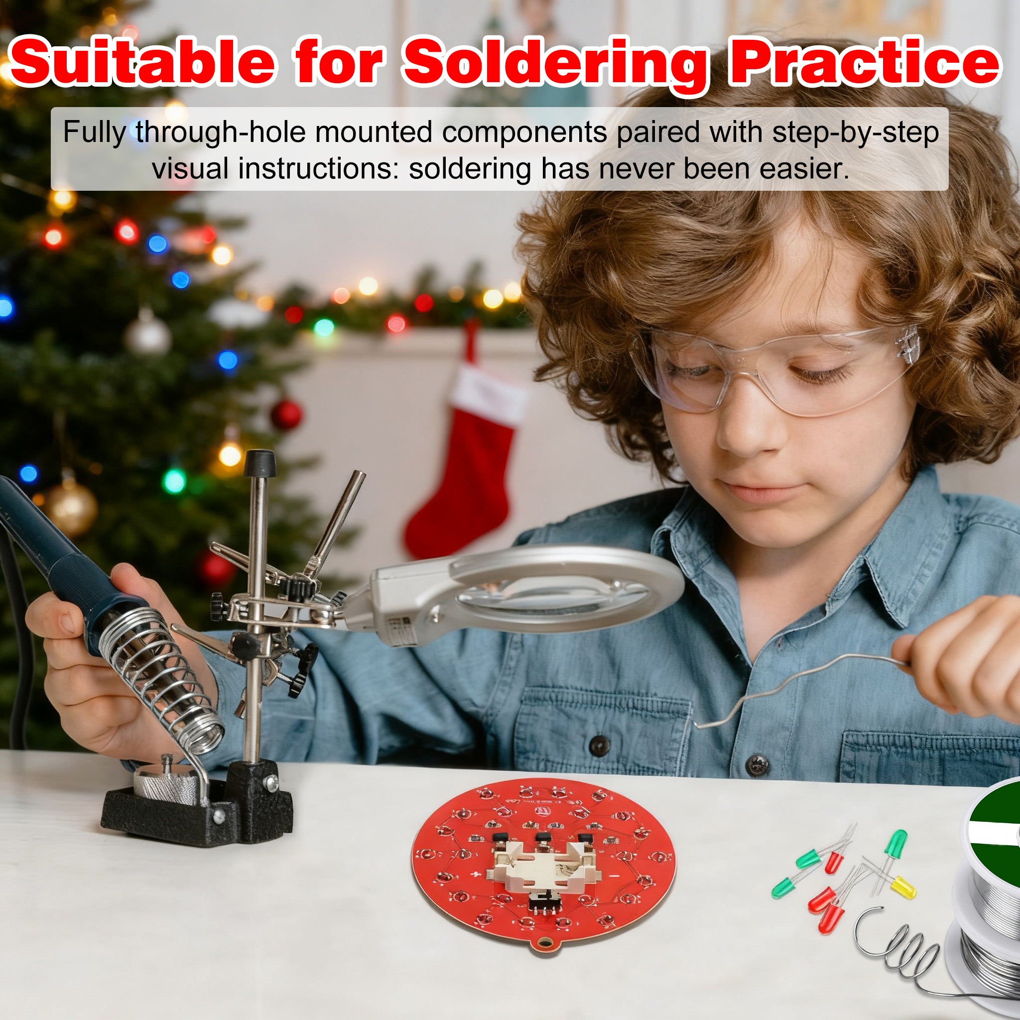 Treedix 2pcs Learn to Solder Kit Christmas Soldering Kit for Beginners: DIY Flashing LED Tree & Snowflake Decoration Soldering Kit，Fun Electronic Project Kit for School and Home Teaching Learning
