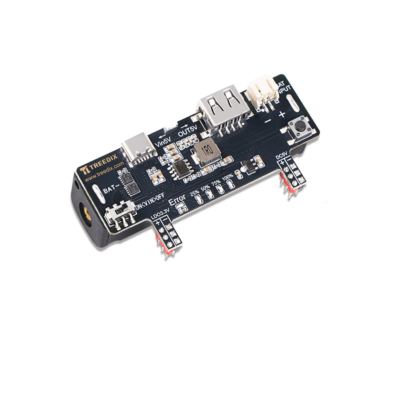 Treedix Módulo de Alimentación para Protoboard de Prototipado 3.3V 200mA 5V 2A, equipado con puerto de carga USB Tipo-C, puerto de salida Tipo-A y soporte para batería recargable, módulo de carga para Arduino