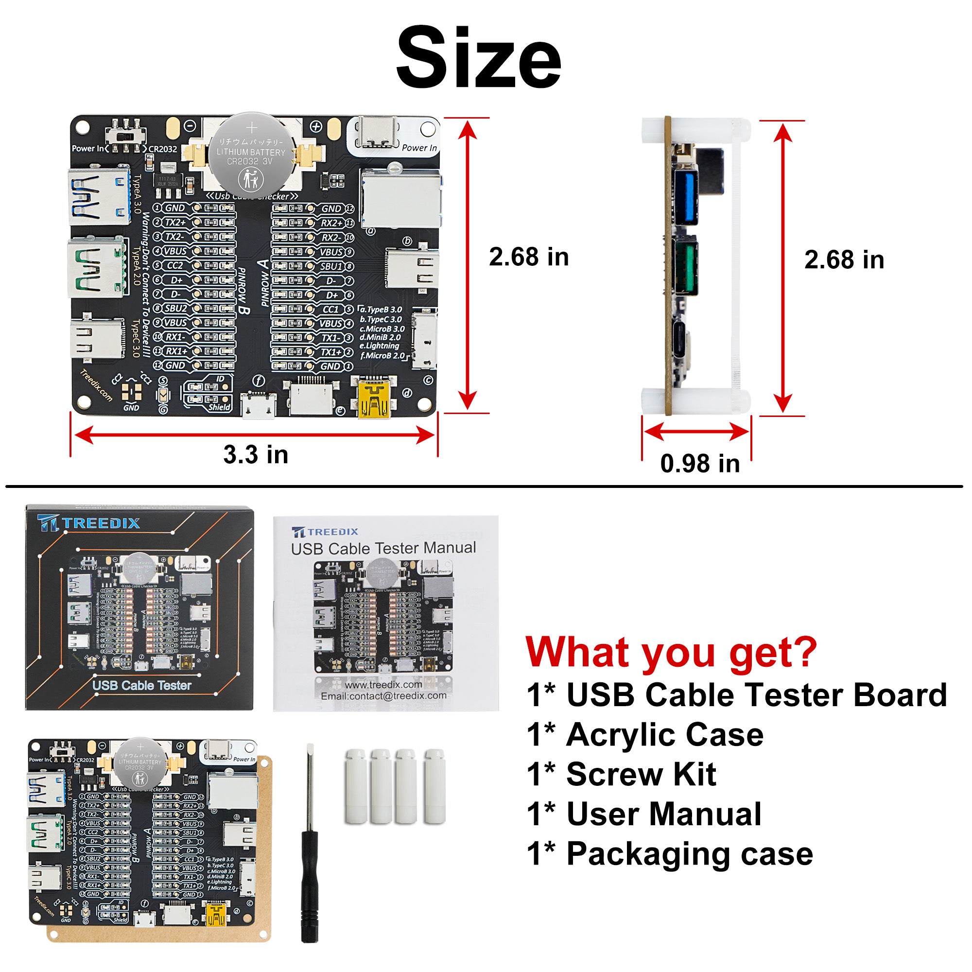 Treedix USB ケーブル テスター ボード USB ケーブル チェッカー データ ワイヤ 充電 テスト データ ライン タイプ C マイクロ タイプ A タイプ B