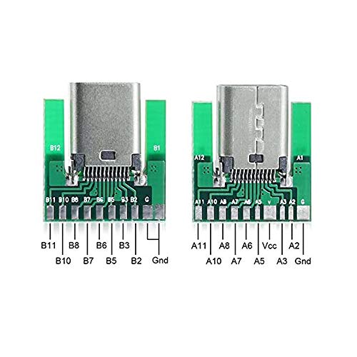 Treedix DIY 24pin USB 3.1 Type C Female Socket Connector Test Board SMT Type with PC Board (Female)