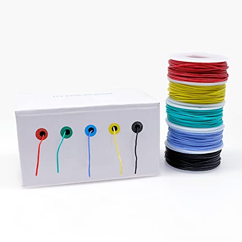 Treedix 5pcs Silicone Electrical Wire Cable Hookup Wires Kit Stranded Tinned Copper Wire Flexible and Soft 5 Colors for DIY