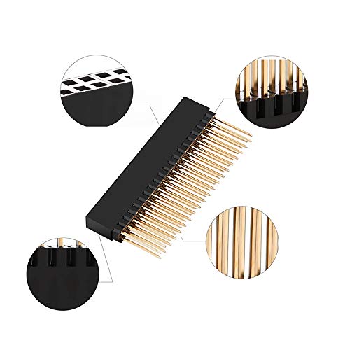 Treedix 2 x 20 (40pin) Extra Tall Female 0.1 Inch Pitch Stacking Header Female Pin Header Compatible with Raspberry Pi (Pack of 5)