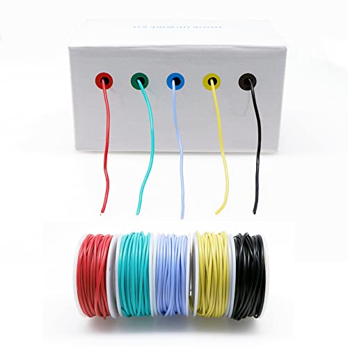 Treedix 5pcs Silicone Electrical Wire Cable Hookup Wires Kit Stranded Tinned Copper Wire Flexible and Soft 5 Colors for DIY