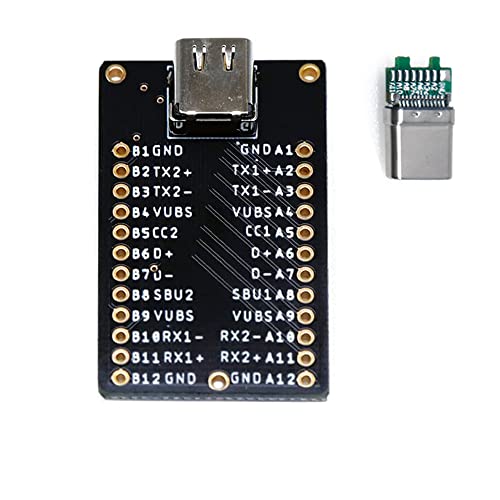 Treedix USB Type C Female 24 pin Full pins Output Breakout Board Test Socket with Male Connector