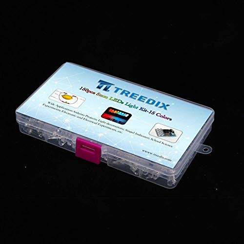 Treedix 150 Stück 5 mm LED-Leuchtdioden, 15 Farben x 10 Stück, LED-Lampen-Sortiment-Set, Weiß/Warmweiß/Kaltweiß/Rot/Grün/Aquamarin/Blau/Eisblau/Gelb/Orange/Pink/Violett/Fast FLA mit Kit-Box