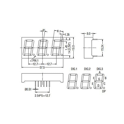 Treedix 0.56" 3-Digit 7-Segment Display Common Cathode 3-Digit LED Display Digital Tube Compatible with Arduino (Red, 5pcs)