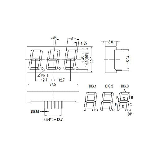 Treedix 0.56" 3-Digit 7-Segment Display Common Cathode 3-Digit LED Display Digital Tube