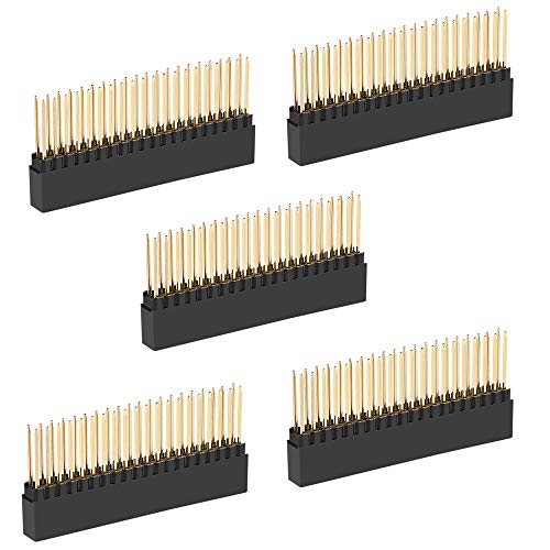 Treedix 2 x 20 (40pin) Extra Tall Female 0.1 Inch Pitch Stacking Header Female Pin Header Compatible with Raspberry Pi (Pack of 5)