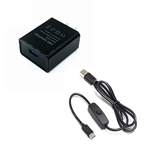 Treedix 5V 3A AC アダプター 充電器 電源 分離型ケーブル オン/オフ スイッチ USB Type-C インターフェース Raspberry Pi 4B 対応 (ブラック)