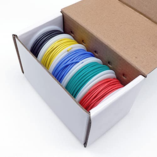 Treedix 5pcs Silicone Electrical Wire Cable Hookup Wires Kit Stranded Tinned Copper Wire Flexible and Soft 5 Colors for DIY