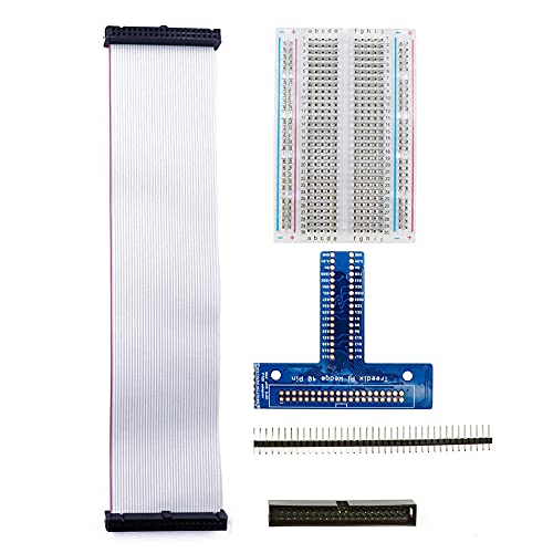 Treedix Pi GPIO Breakout Expansion Kit for Raspberry Pi 4B 3B+ 3B 2B B+, T-Type GPIO Expansion Adapter Board + 400 Tie Points Solderless Breadboard + 20cm 40pin GPIO Flat Ribbon Cable + Pin Header