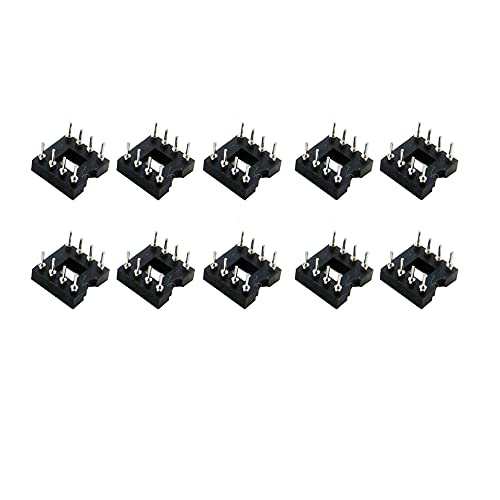 Treedix 10pcs DIP-8 IC DIP Sockets Machined Round Contact pins Holes Pitch 2.54mm 2 Row 8 Round Pins