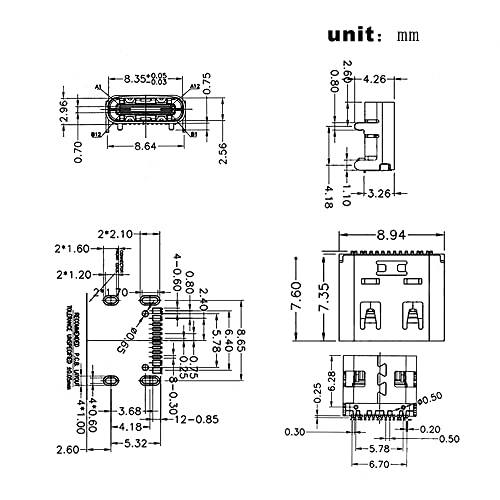 Treedix 20 Stück USB Typ C 3.1 Buchse Anschlussbuchse Jack Port 16-polig Ersatzadapter Jack-Buchse für Datenübertragung, Aufladen
