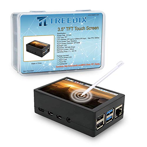 Treedix 3,5 Zoll TFT-Touchscreen-Modul, 320 x 480 Auflösung, LCD-Display, kompatibel mit Raspberry Pi 4B/3B/3B+, mit Touch Pen, ABS-Gehäuse und Kühllüfter, kompatibel mit Raspberry Pi 4B
