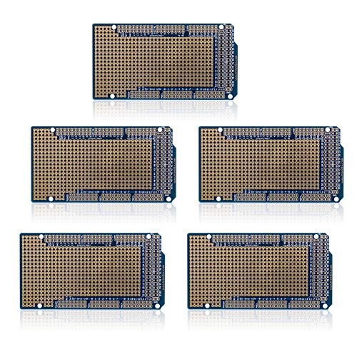 Treedix 5 pcs Prototype Shield Board Compatible with Arduino Mega 2560 Solderable Universal BreadBoard PCB Double Sided Tinned Gold Plated Holes