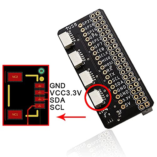 Treedix 2pcs 2x20 GPIO Header Connection Ports PI Hat GPIO Breakout Board GPIO Connector Compatible with Raspberry pi for JST 1mm 4 Channel Easily Read Multiple Sensors with The Same I2C Address