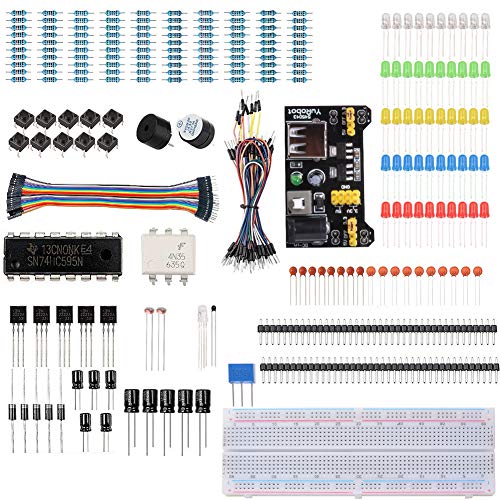 Treedix Starter Kit Including 3.3/5V Power Supply Module, Jumper Wires, MB-102 Breadboard, Precision Potentiometer,Resistor Compatible with Arduino, Raspberry Pi
