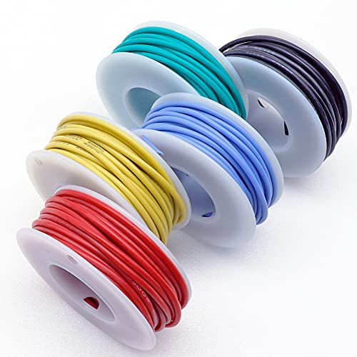 Treedix 5pcs Silicone Electrical Wire Cable Hookup Wires Kit Stranded Tinned Copper Wire Flexible and Soft 5 Colors for DIY