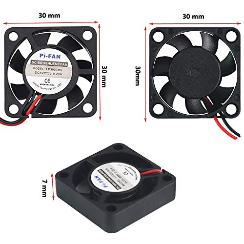 Treedix Brushless CPU Cooling Fan 30x30x7mm Heatsink Cooler Radiator Connector Separating Terminal Interface 3.3V-5V Compatible with Raspberry Pi Fan and Robot Project Cooling System(2pcs)